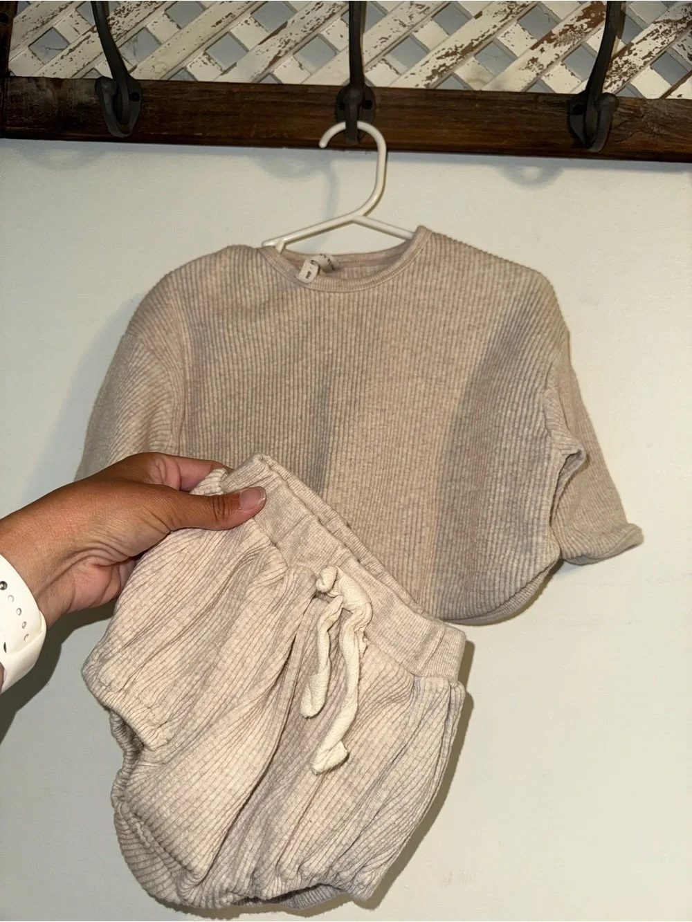 Kids Ribbed Matching Set in Beige - Brand: